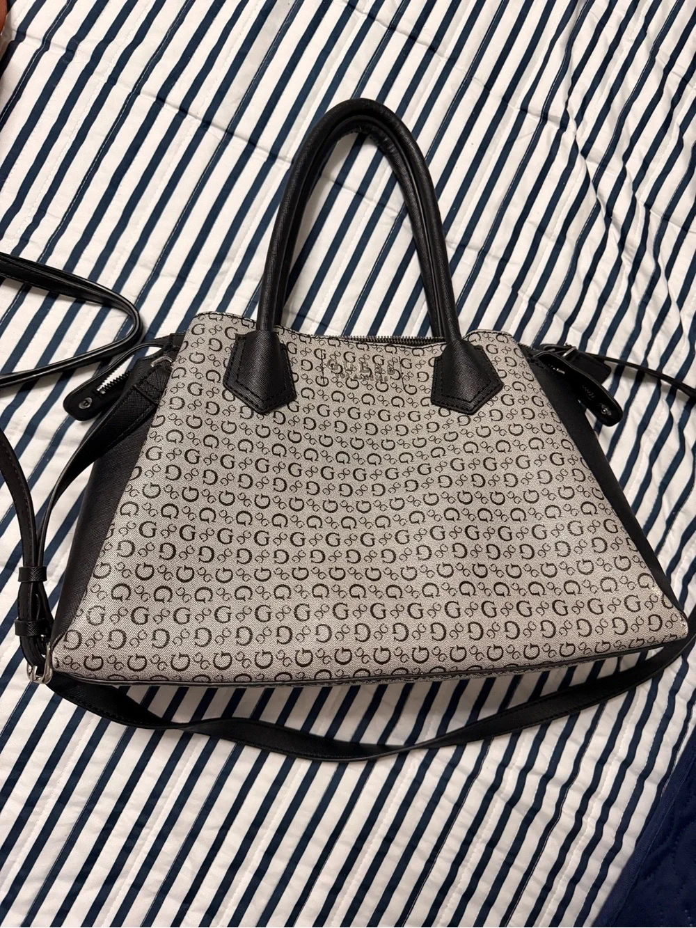 Black & Beige Monogram Tote Shoulder Bag
